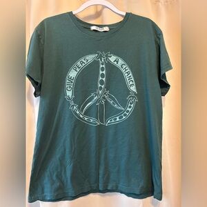 Anthropologie Teal Short Sleeve Tee with Peas Graphic